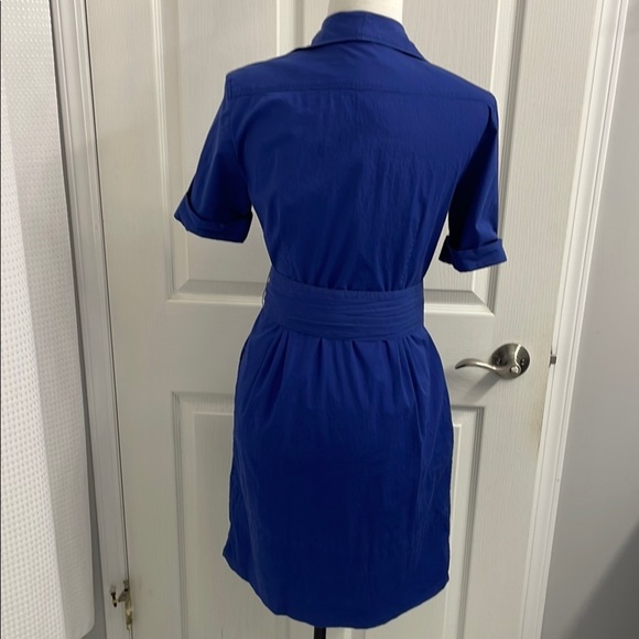 Jacob Blue Buttoned Midi Shirt Dress with Notched Collar & A-Line Skirt - Picture 9 of 15